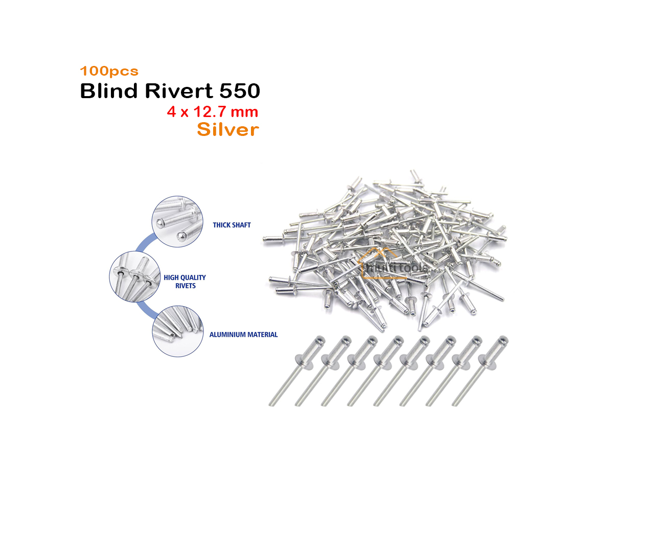 Blind Rivert 550 (4 x 12.7 mm x 100Pcs Silver)